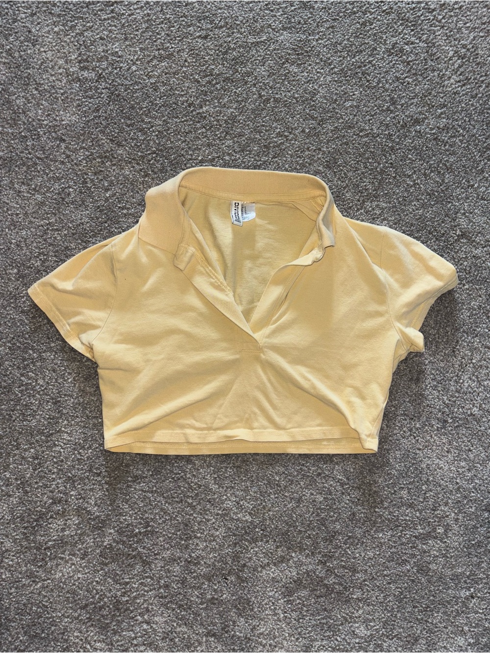 SizeM-95%Cotton-Divided Yellow Cropped Polo Top